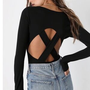 Lulu's Black Cross-Back Bodysuit
